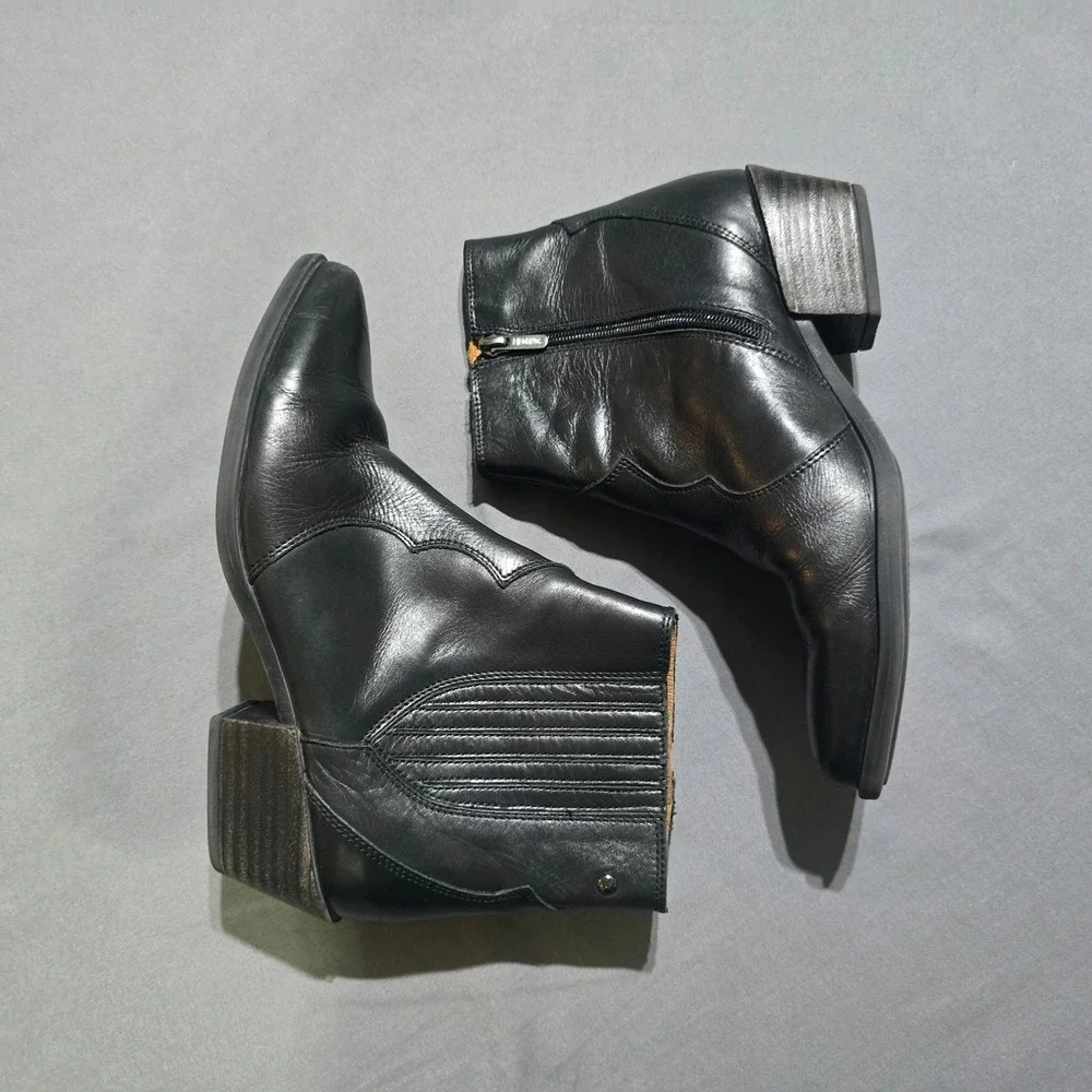 Pikolinos Vergel Western Ankle Boots 39 8.5 Black LeatherPointed Toe Block Heel